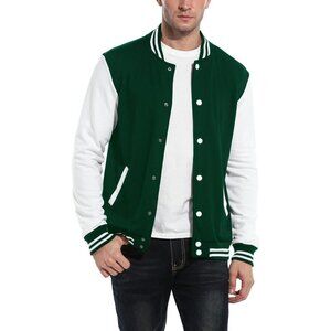 Men's Varsity Jacket Slim Fit Cotton Letterman Baseball Bomber Jackets Green